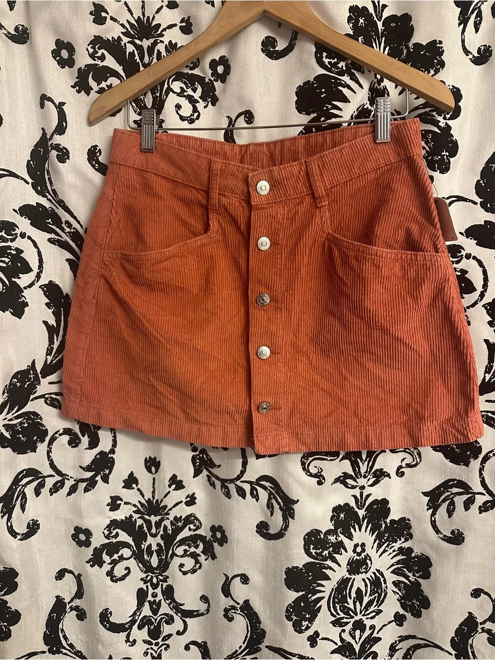 Free People Ray High Rise Corduroy Mini Skirt Pockets Buttons Size 10 NEW